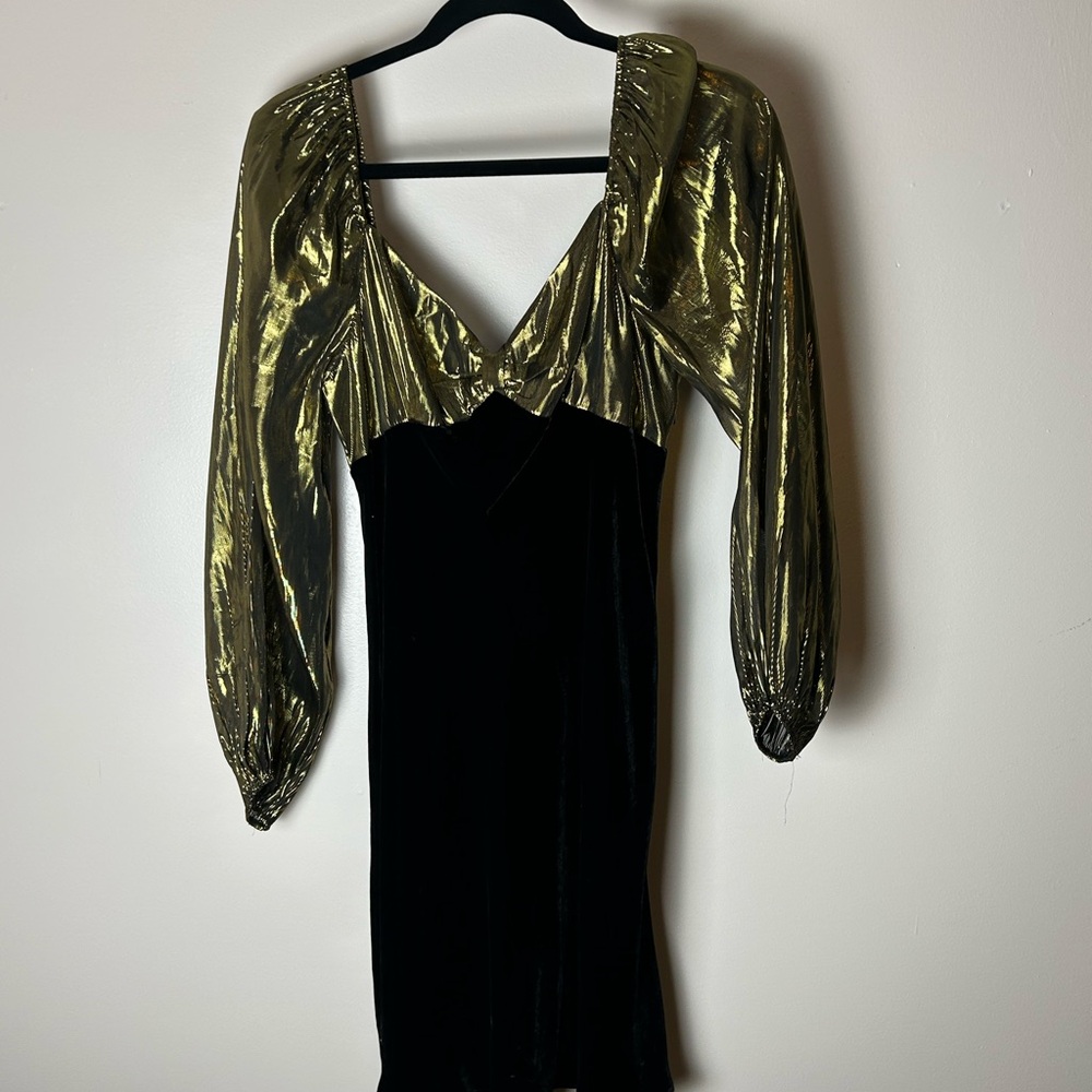 RIXO Black and Gold Long Sleeve Dress